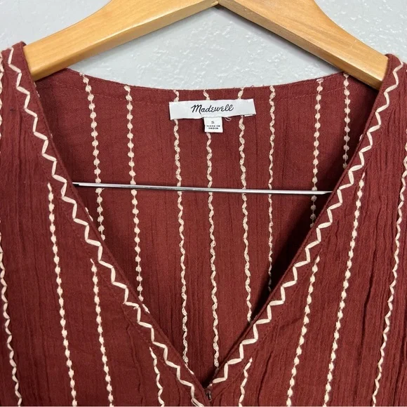 Madewell Embroidered Faux-Wrap Top Women's Size S Surplice Neckline Long sleeves - Picture 8 of 11